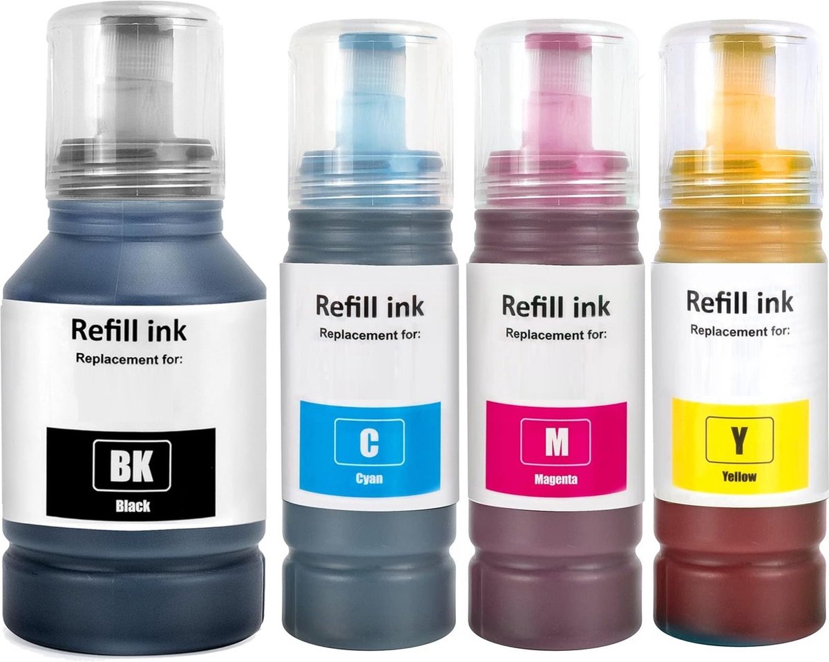 XL Inkt flessen (4X) geschikt voor Epson EcoTank ET-2700, ET-2750, ET-2751, ET-2851, ET-3700 ET-3750, ET-3850, ET-4750, ET-4850, ET-4856 en ET-15000 (T102 / 102XL)