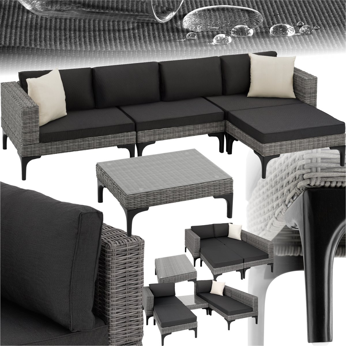 tectake - Wicker loungeset Konstanza met aluminium frame - grijs - 404794