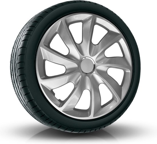 NRM N-Power Bicolor Wieldoppen 1 x Universele wielkap 1 stuk van hoogwaardig plastic (Zilver/Zwart, 15 inch