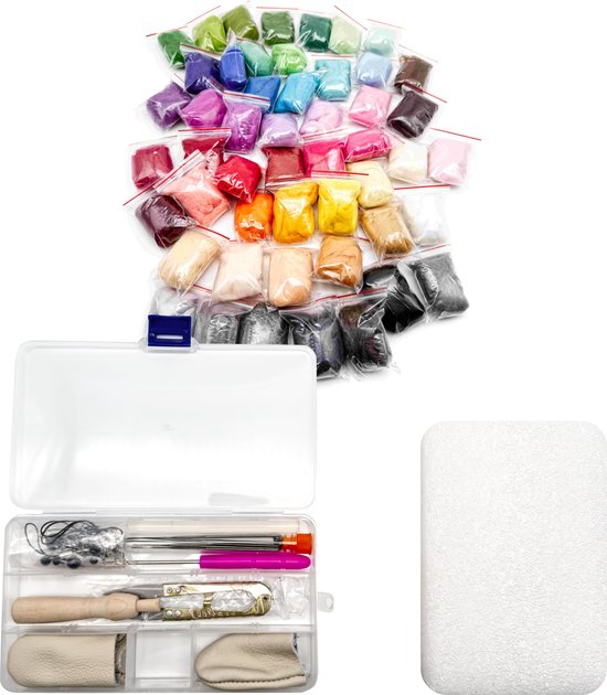72 kleuren naaldviltset, viltwol Roving, 128 stuks naaldvilt, starterset met viltnaalden, basisgereedschap en accessoires, wolvezel, handspinmateriaal voor beginners, doe-het-zelf vilt, dieren