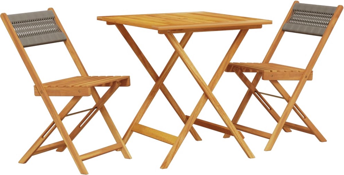 The Living Store 3-delige Bistroset polypropeen en massief hout grijs - Tuinmeubleset - Acacia Hout - Buitendecoratie - Terrasdecoratie - Bistro Set