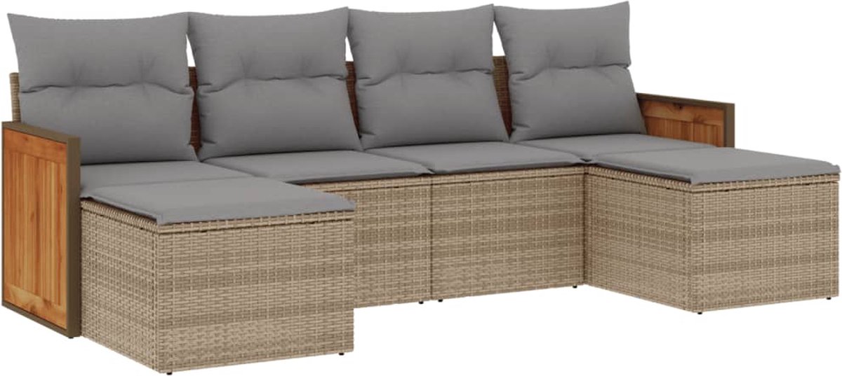 The Living Store 6-delige Loungeset met kussens poly rattan beige - Loungeset - Tuinset - Lounge - Outdoor Furniture - Garden Furniture