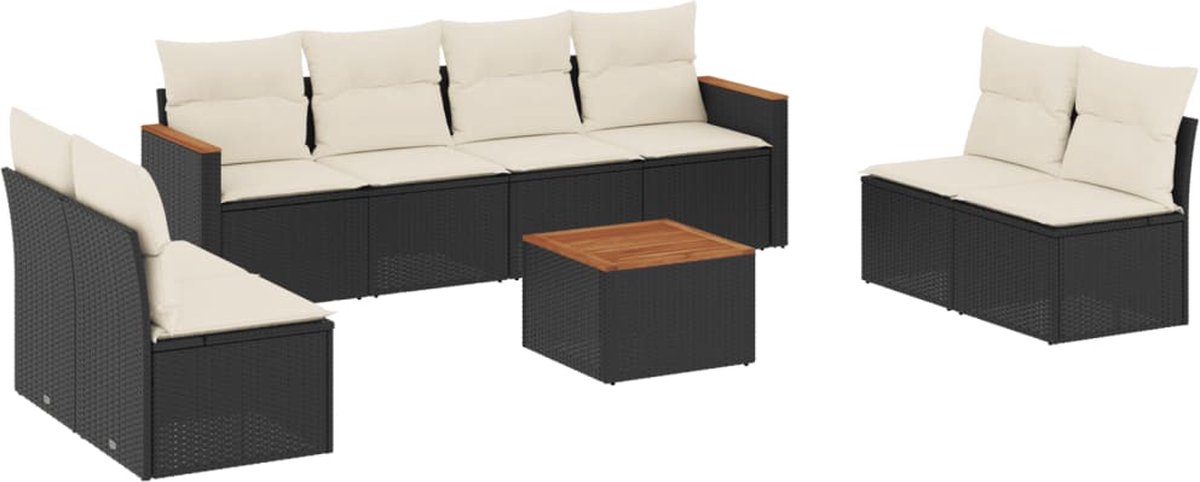 The Living Store 9-delige Loungeset met kussens poly rattan zwart - Loungeset - Lounge Set - Buitendiner - Tuinlounge - Tuinmeubels