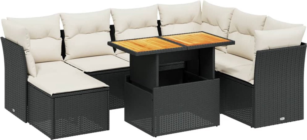 Moderne zwarte poly rattan loungeset met kussens voor buiten - The Living Store.