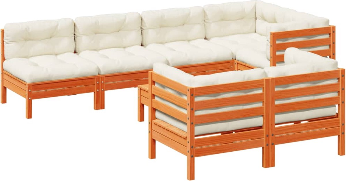 Massief grenenhouten loungeset met wasbruine kussens - The Living Store.