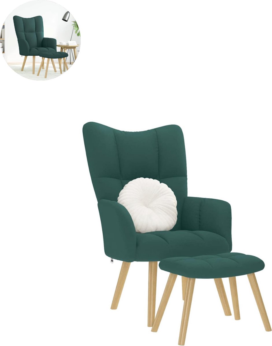 Fauteuil - Relaxzetel - Relaxstoel - Relaxfauteuil - Stoel - Met armleuning - Met voetenbank - Voor één Persoon - Donkergroen