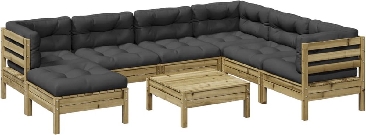 Loungeset van geïmpregneerd grenenhout met kussens - The Living Store.