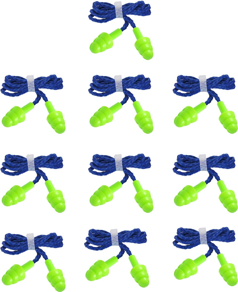 Rekx® 10x Herbruikbare Oordoppen met koord - Gehoorbescherming - Muziek - Slapen - Klussen - Herriestoppers - Earplugs - Gehoorbescherming - In-ear - Groen