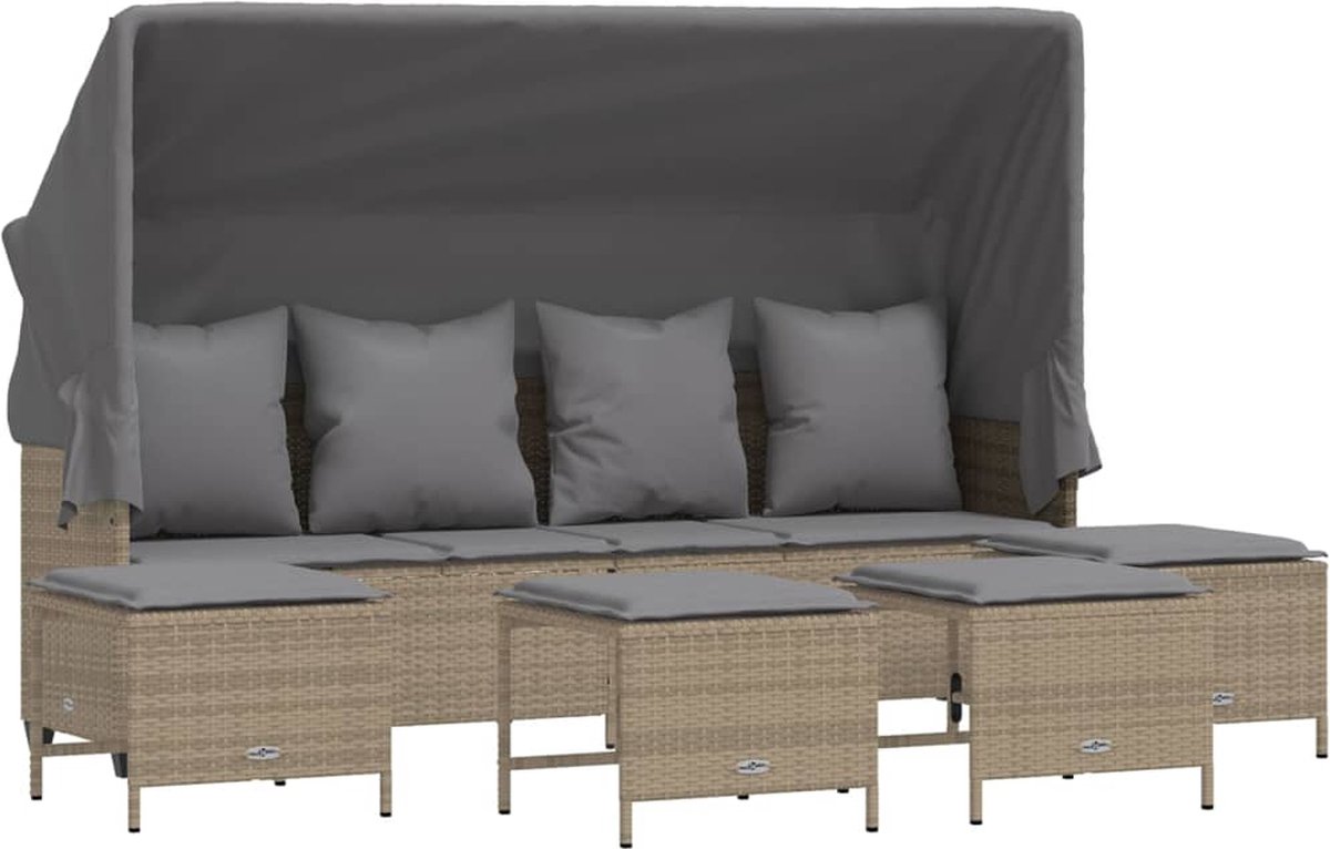 The Living Store Loungeset beige poly rattan met kussens.