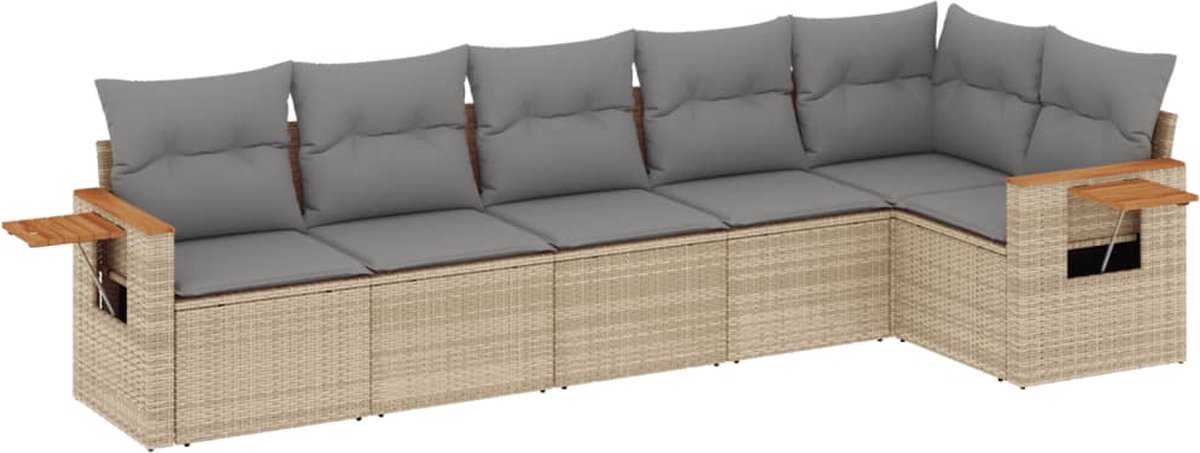 The Living Store 6-delige Loungeset met kussens poly rattan beige - Loungeset - Tuinset - Lounge Set - Buitendecoratie - Tuinmeubels