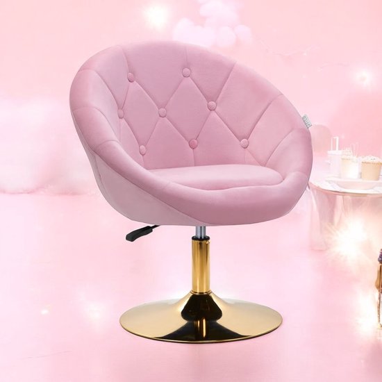 Chaise pivotante LUX velours rose - chaise de salon - déco - chaise de maquillage - chaise de coiffeur - velours - chaise dorée - chaise de bureau