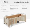Houten plantenbak met afmetingen.