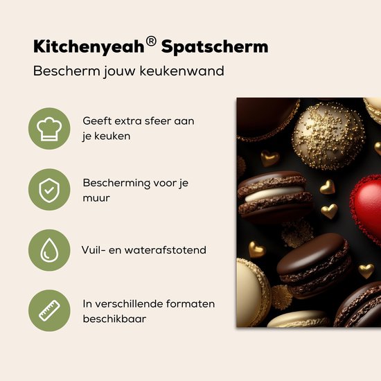 Crédence de Cuisinière en Aluminium 80x55 cm - Macarons - Rouge - Coeur - Écran Pare-éclaboussures pour Plaque de Cuisson - Protection Murale