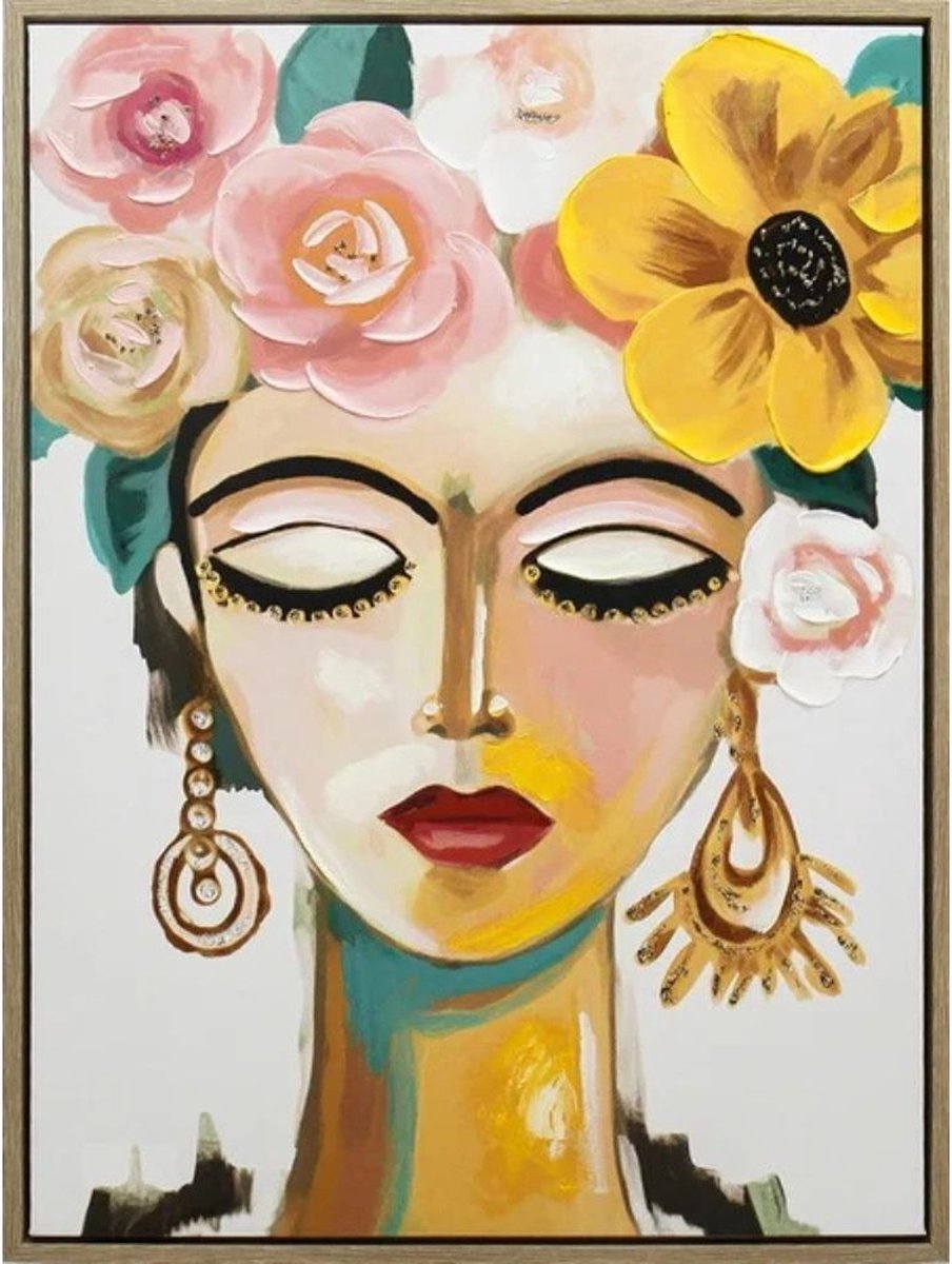 Homebound by KY Schilderij met Frame Vrouw Bloemenkrans