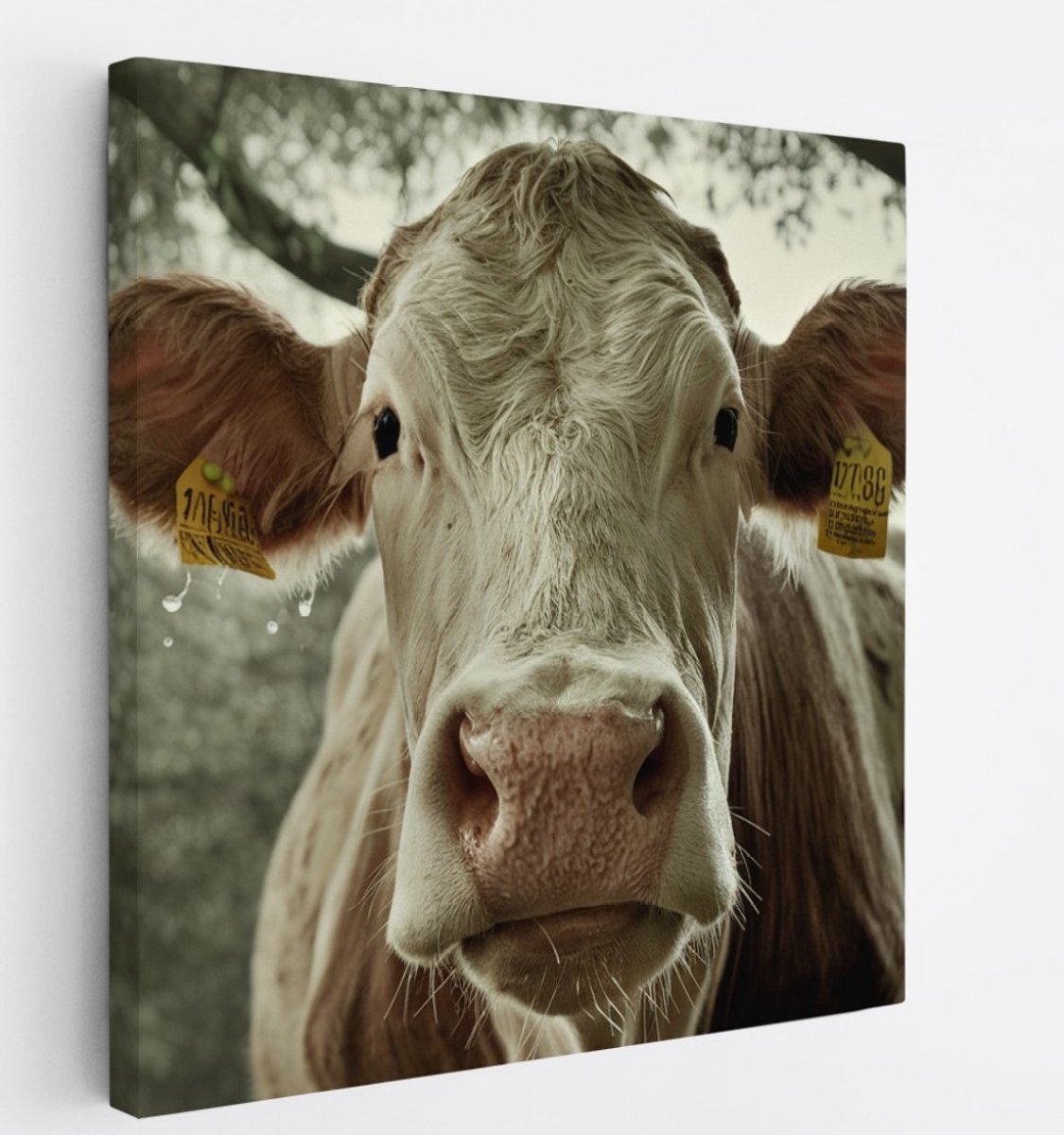 Saammp Canvas Schilderij - Koe - Portret - Natuur - Dieren - 100x100 - Foto op canvas - Wanddecoratie - Muurdecoratie Woonkamer - Slaapkamer decoratie - Canvas Print Multicolor