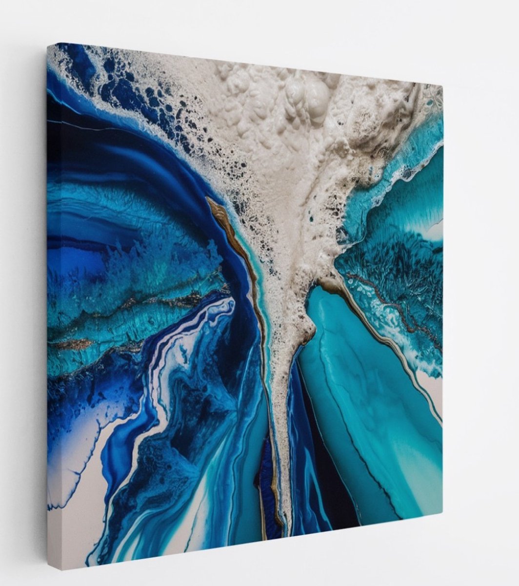 Saammp Canvas Schilderij - Turqoise - Blauw - Abstract - 60x60 - Foto op canvas - Wanddecoratie - Muurdecoratie Woonkamer - Slaapkamer decoratie - Canvas Print Multicolor