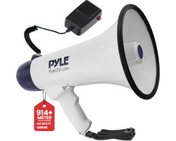 Pyle Megafoon Luidspreker - 40Watt Compact PA Bullhorn - Draagbare Luidsprekerhoorn met Sirene en LED Zaklamp - Verstelbaar Volume - Afneembare Microfoon