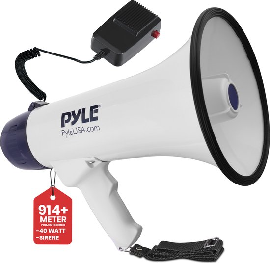 Pyle Draagbare Megafoon met Sirene – Lichtgewicht Waterdichte Bullhorn Megafoon met Opnamefunctie, Instelbaar Volume, Schouderriem, Voor Buitenevenementen, Roze, 50W