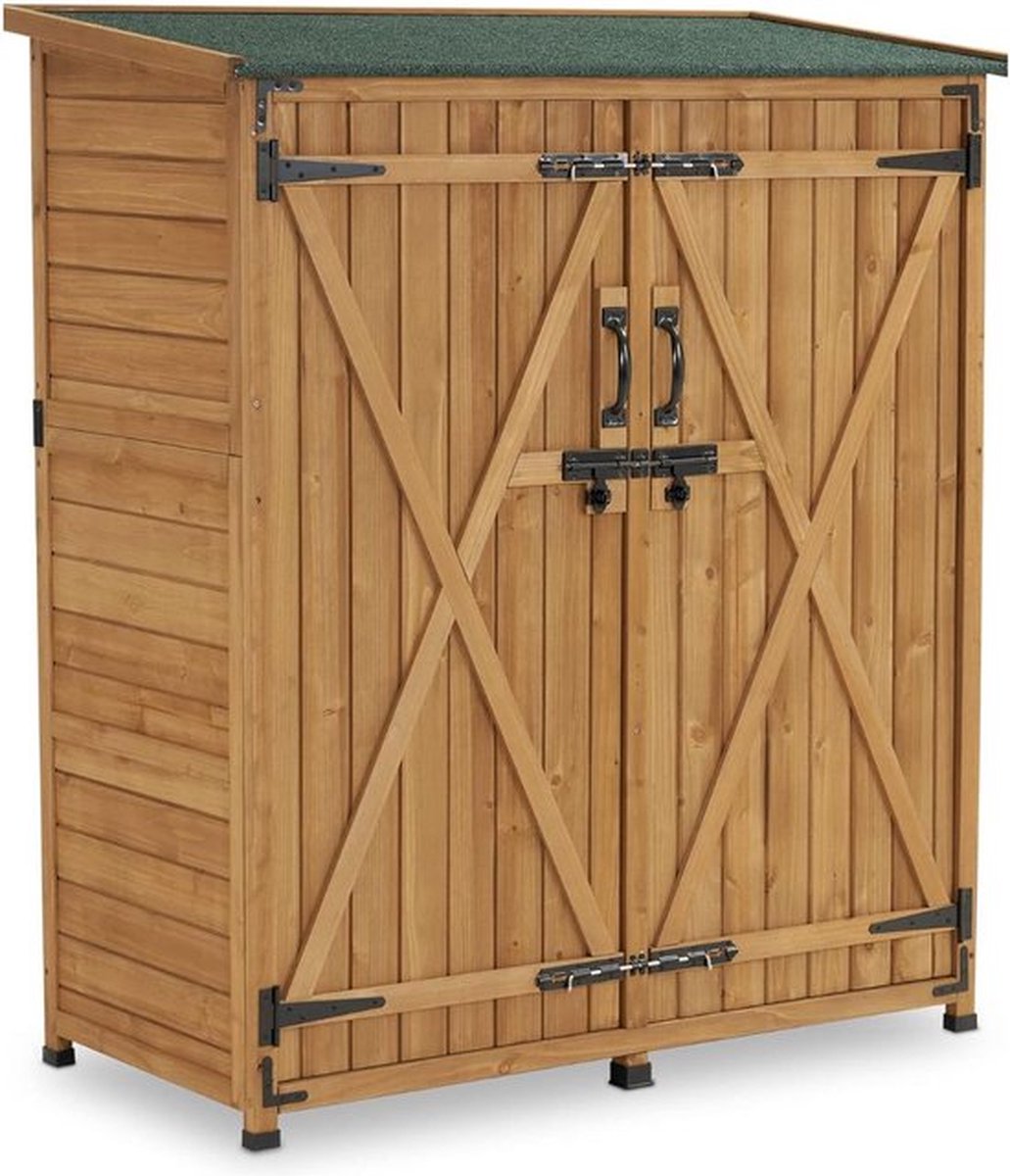 Luxe Tuinkast – Hout – Voor Buiten – Tuinberging – 2 Deuren – 3 Planken – Extra Opslag – 60x130x150 cm – Bruin met Groen