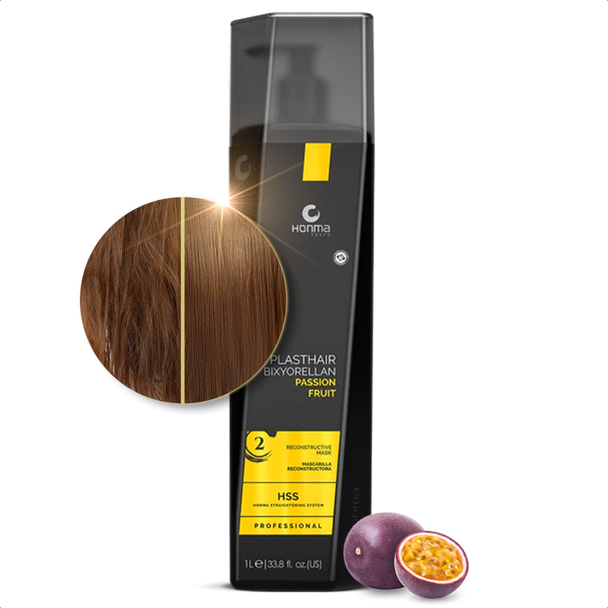 Honma Tokyo - Plasthair Bixyorellan Passion Fruit Reconstructief Haarmasker - Professioneel Haarmasker voor Gekleurd Haar - Haarverzorging & Diep Herstel - 1000 ml