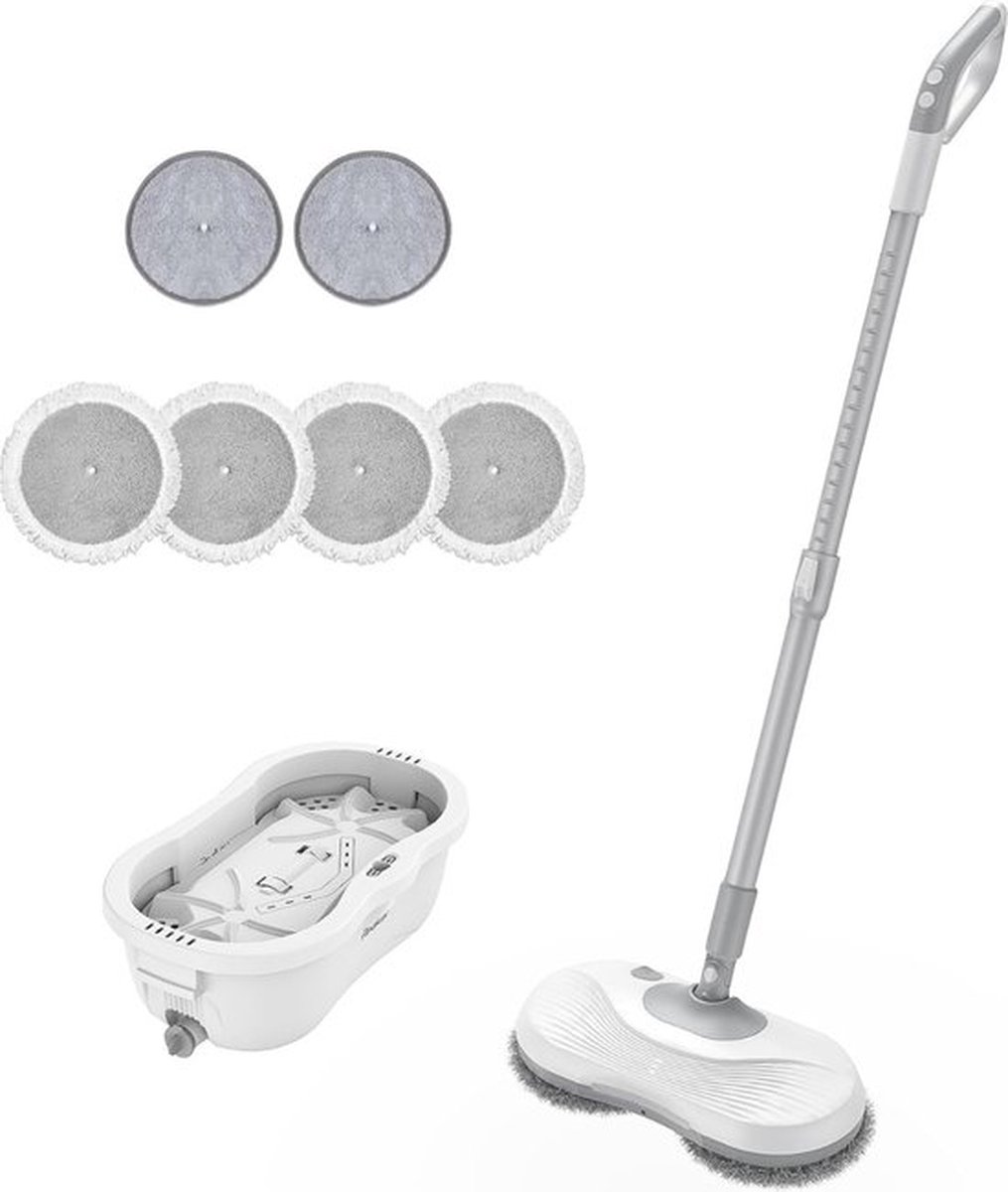 Multifunctioneel Dweilsysteem – Vloerwisser – Dweilset – Met Wringer – Elektrische Dweil – Complate Set – Meerdere Opzetstukken – Wit