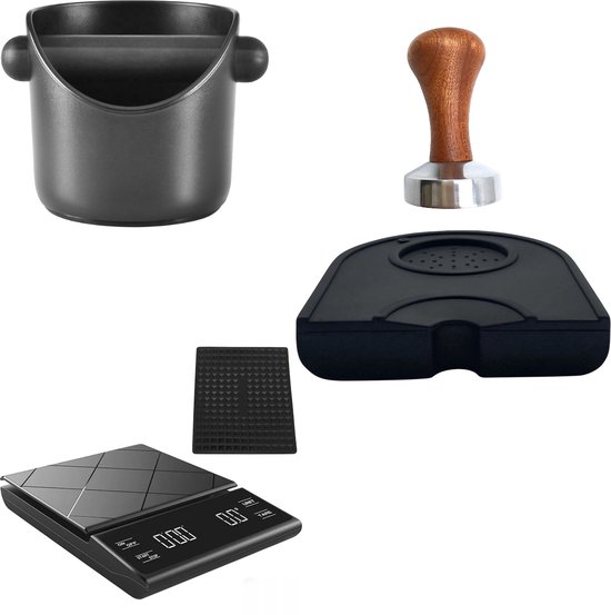 Premium Barista start-set Weegschaal, Tamper 53mm, Tampermat, knockbox.