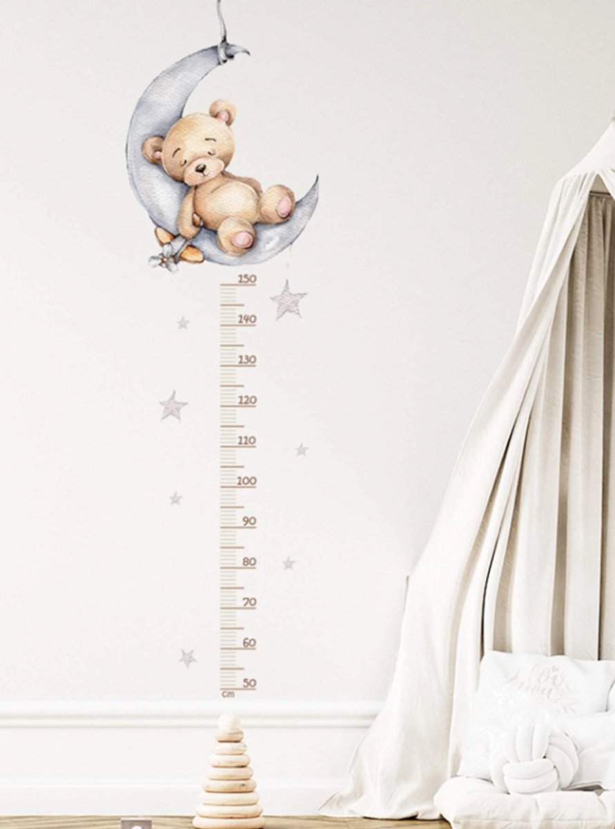 Groeimeter Muursticker beer op Maan | 200 cm Hoog | Kinderkamer Wanddecoratie | Nunu's®