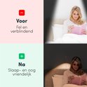 Vrouw leest met fel licht en met oogvriendelijk, dimbaar licht.