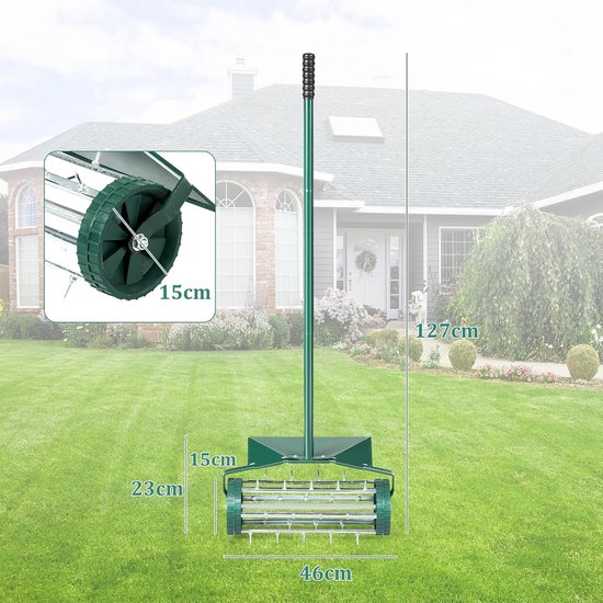 COSTWAY Gazonventilatorroller, gazonrol met steel, 3 cm spijkers en spatbescherming, handverticuteermachine rollend, gazonbeluchter handmatig, verticuteerder gazonwals voor tuin, erf, gazon van Merkloos	 — afbeelding 2