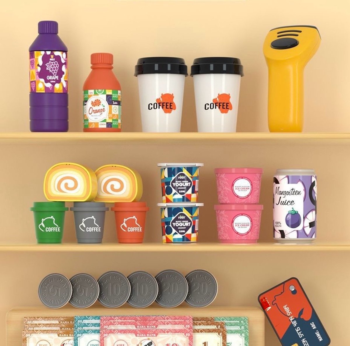 OODBLUE Speelgoed Kassa – Interactieve Supermarkt Speelset met Scanner, Speelgeld & 46 Accessoires voor Kinderen — afbeelding 4