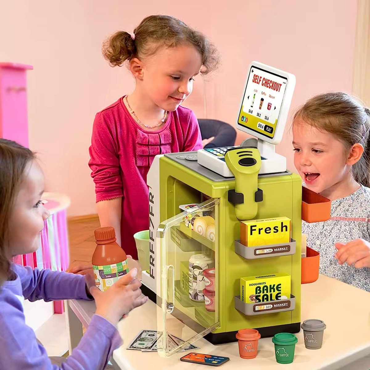 OODBLUE Speelgoed Kassa – Interactieve Supermarkt Speelset met Scanner, Speelgeld & 46 Accessoires voor Kinderen — afbeelding 6