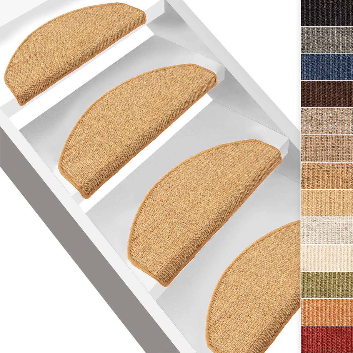 FLOORDIREKT Sisal-Trapmat - Premium - Zelfklevend - Halfrond - Kurk - 23,5 x 65 cm