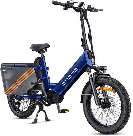ENGWE LE20 elektrische fiets, actieradius 350 km, 100Nm centrale motor, 48V38,4Ah verwijderbare accu, 20x3,0-inch banden, hydraulische schijfremmen, voorvering, SHIMANO 7 versnellingen, laadvermogen 200 kg Elektrische bakfietsen - blauw