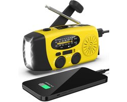 Noodradio - Noodradio Opwindbaar - 2000 mAh - Radio Met Accu Batterij Voor Noodsituaties - Noodpakket - Opwindbaar - Solar - Zaklamp - Powerbank - Noodradio Op Batterijen - Geel - Voor Rampen/Camping - Draagbare