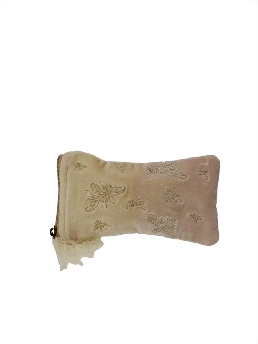 Etui fluweel crème met goudkleurige bijen 11x18cm