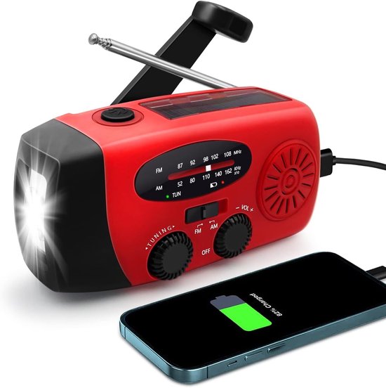 Radio Op Batterijen (Accu) Voor Rampen - Radio Opwindbaar - Noodradio - Noodradio Solar Opwindbaar
