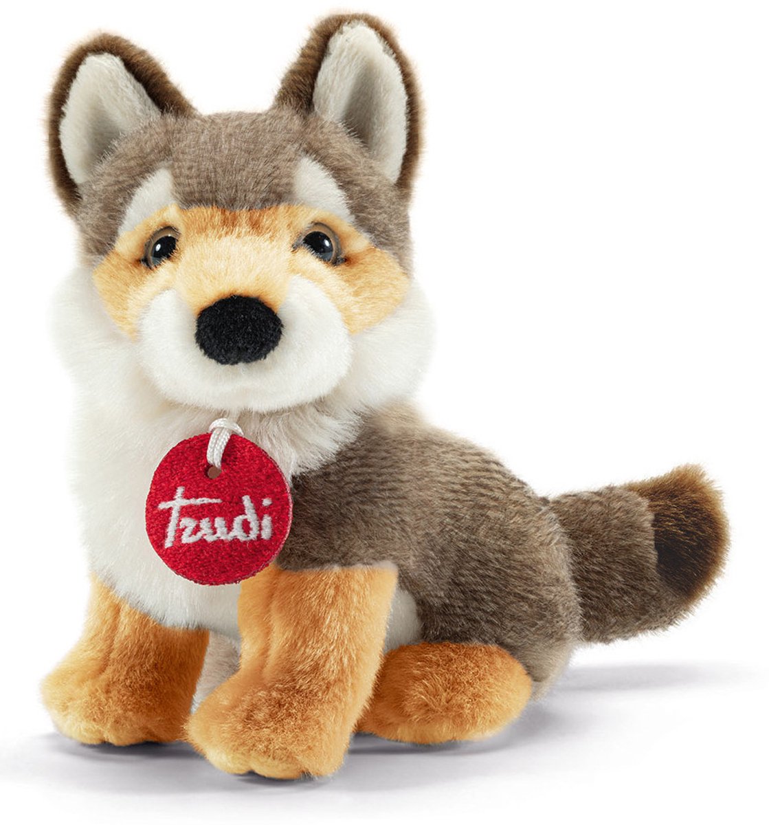 Trudi - Trudino Knuffel Wolf Parco dello Stelvio 17 cm - Handgemaakt in Italië - Pluche knuffel - Knuffeldier voor jongens en meisjes - Grijs - 9x16x17 cm maat XS