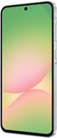 Lichtgroene Samsung Galaxy A56 5G met een scherm met een kleurverloop van groen naar roze en geel.