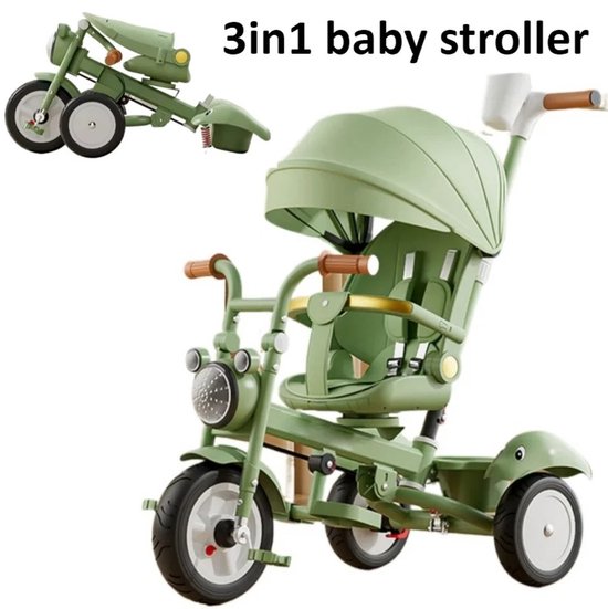 Foto: 3 in 1 kinderwagen met zitje met fiets buggy kinderwagen 6 maanden tot 4 jaar loopfiets driewieler kind groen