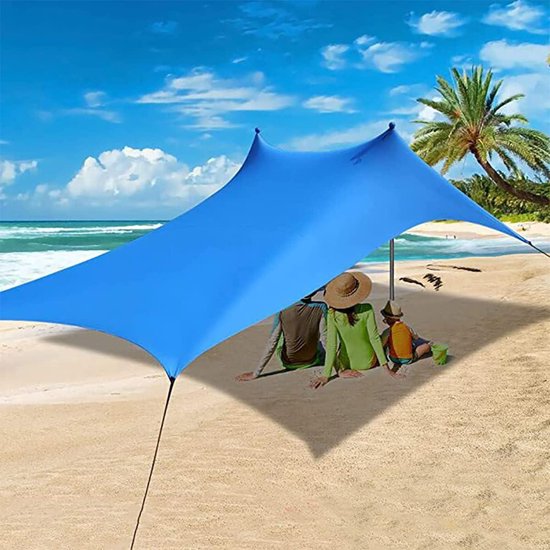 Draagbare Strandtent Voor 3 Personen UPF 50 Zonnescherm Luifelparaplu Blauw Extra Groot Beach Tent Draagbare Strandtent Voor 3 Personen UPF 50 Zonnescherm Luifelparaplu Blauw Extra Groot Beach Tent