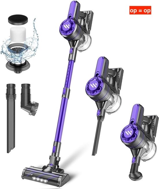 Clean Golden® Draadloze steelstofzuiger 200W met 4 opzetstukken – Lichtgewicht en krachtig model voor vloer, auto en dierenharen – met schoonmaaktips