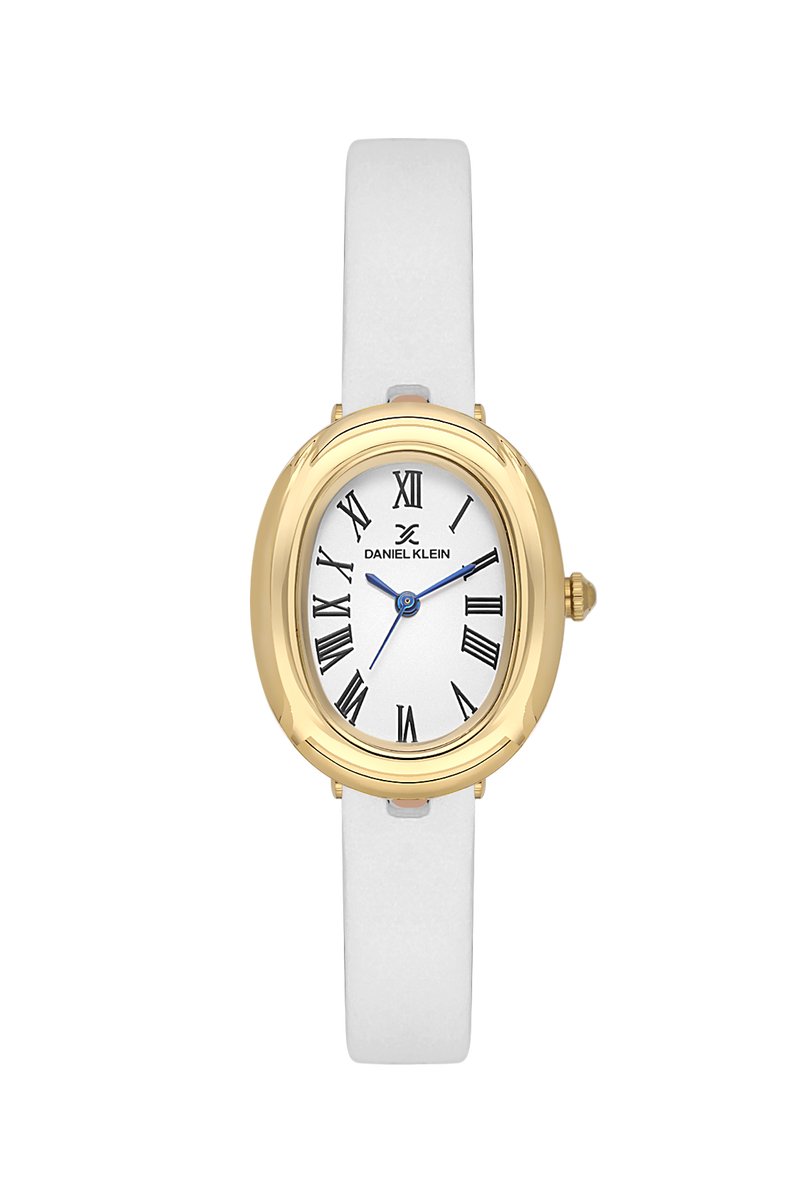 Daniel Klein DK.1.13872-4 - Horloge - Polshorloge - Analoog - Dames - Vrouwen - Leren band - Ovaal - Metaal - Romeinse Cijfers - Wit - Goudkleurig