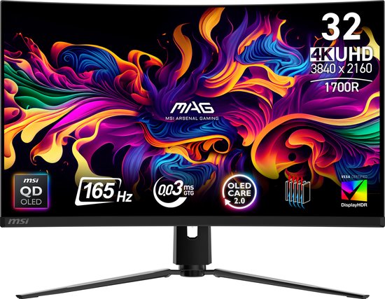 MSI MAG 321CUP QD-OLED - 4K UHD Curved Gaming Monitor - 165hz - 32 Inch - USB-C PD 15W