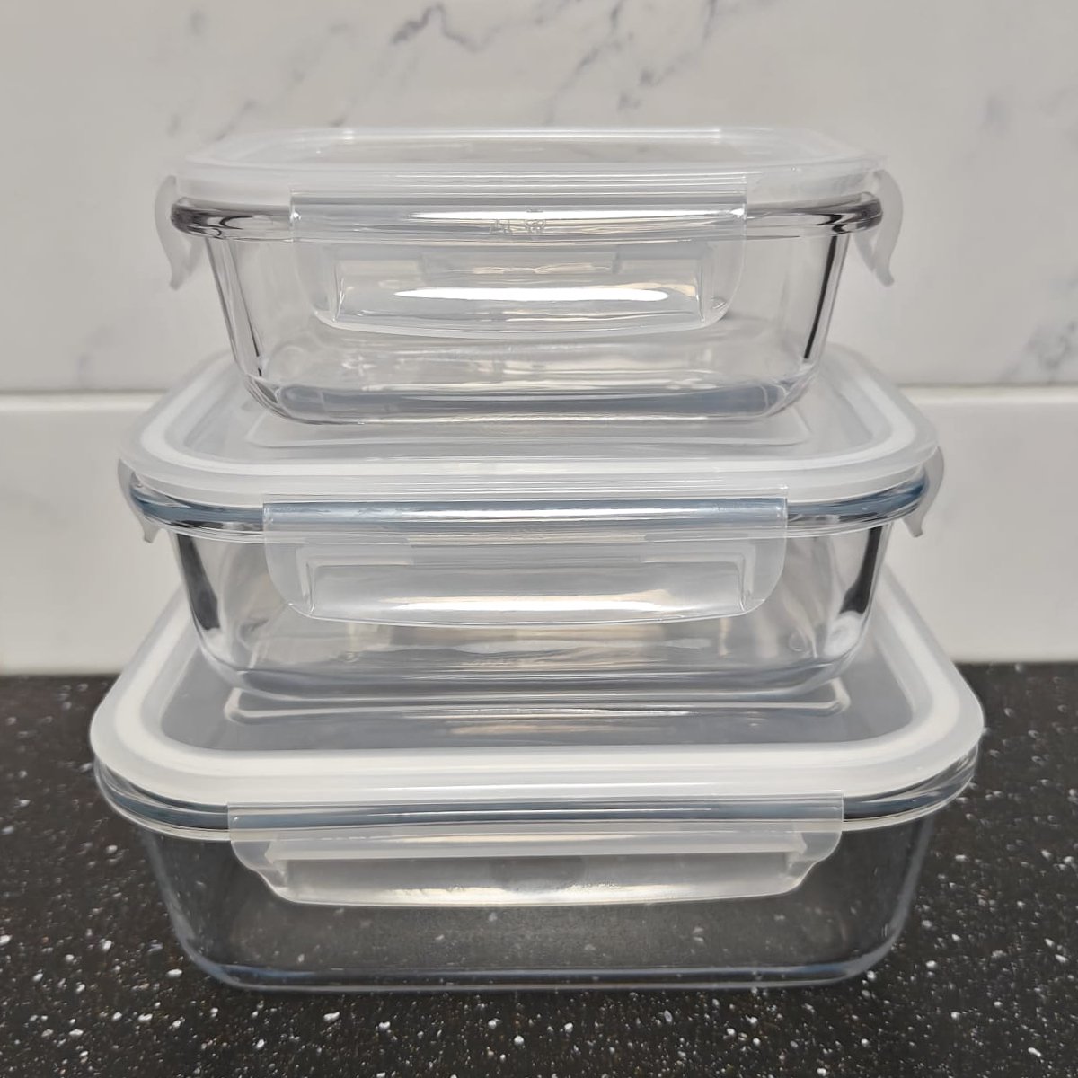 Glazen Vershoudbakjes - 3 Bakjes met Deksel - 350ml/620ml/1030ml