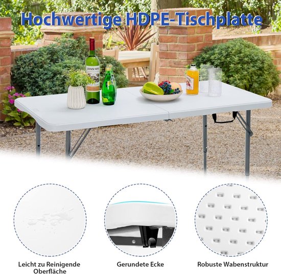 Draagbare Inklapbare Campingtafel en Tuintafel - Verstelbaar in Hoogte voor Feesten en Kamperen - 120 x 60 x 74,5 cm van Merkloos — afbeelding 3