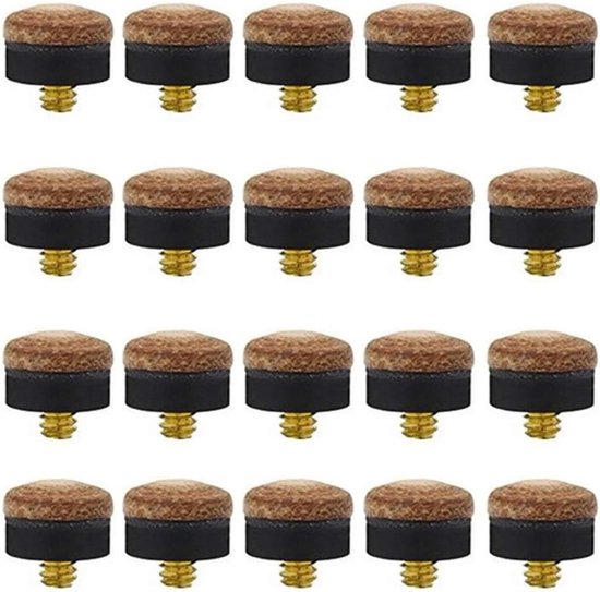 20 stuks - Poolstick Tips - Biljartkeu Tip - Poolkeu-tips set - 10 mm - Snooker- & Poolaccessoires - Biljartkeu Vervangingstips - met Schroefkop - kleur - leer - vervanging voor Bi