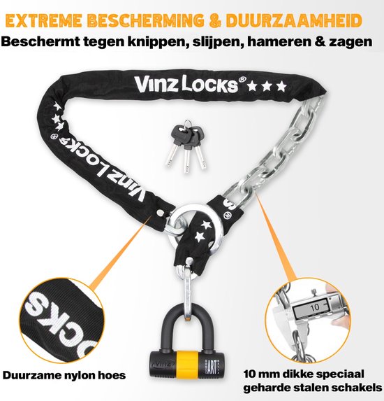 VINZ Kungur ART 3 Kettingslot 150 cm / Fietsslot / Scooterslot / Motorslot / Schijfremslot van VINZ — afbeelding 5