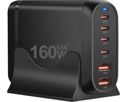 GaN3 160W – USB‑C – USB-A – Snellader – Desktop Oplader – 65W PD Fast Charging – Voor Laptop & Smartphone