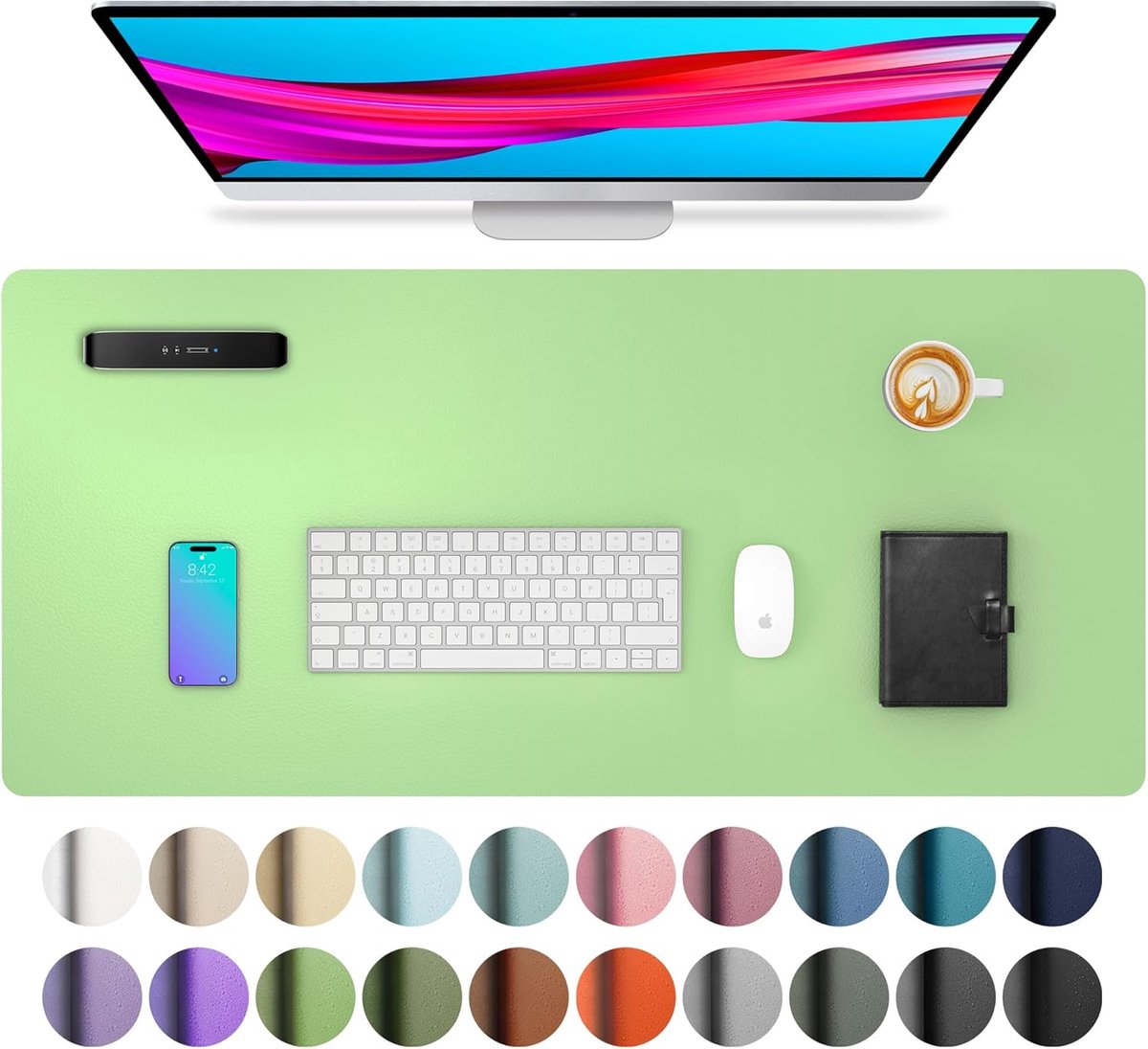 StayPowered PU-Lederen Bureau Mat - Stijlvolle Bescherming voor Je Werkplek - 80x40 cm - Waterdicht - Antislip Achterkant - Ruimte voor Laptop & Muis - Eenvoudige Reiniging - Duurzaam & Slijtvast - Lichtgroen - Levering Sneller dan Aangegeven!