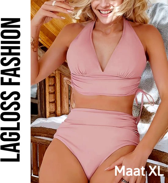 Set bikini rose taille haute LaGloss® 2 pièces – Taille XL – Mode maillots de bains femme Trendy et flatteurs